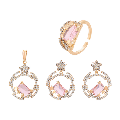 18K Gold-Plated Pink CZ Jewelry Set – Elegant & Feminine