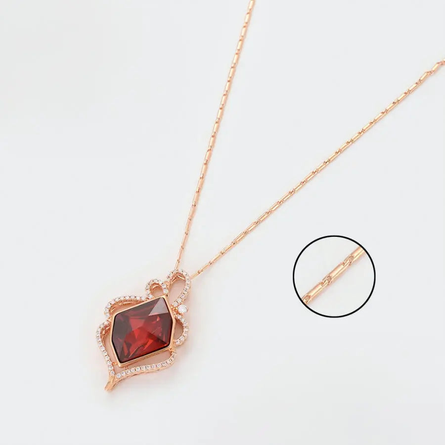 Garnet Crystal Rose Gold Necklace – 14K Plated