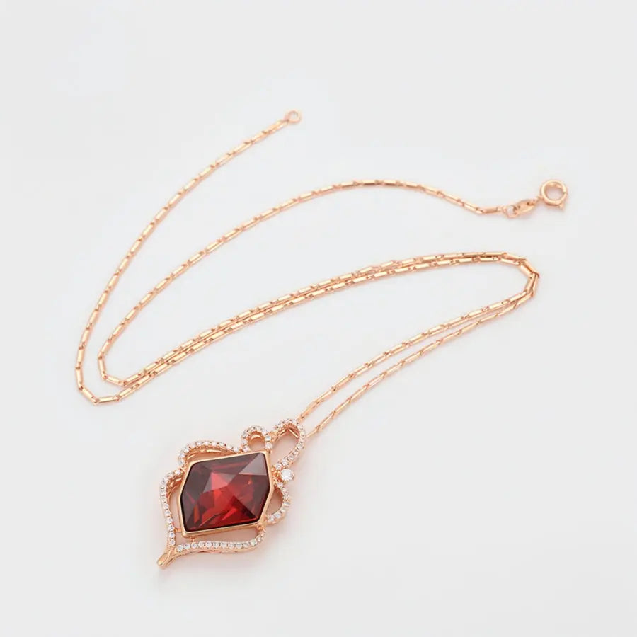 Garnet Crystal Rose Gold Necklace – 14K Plated