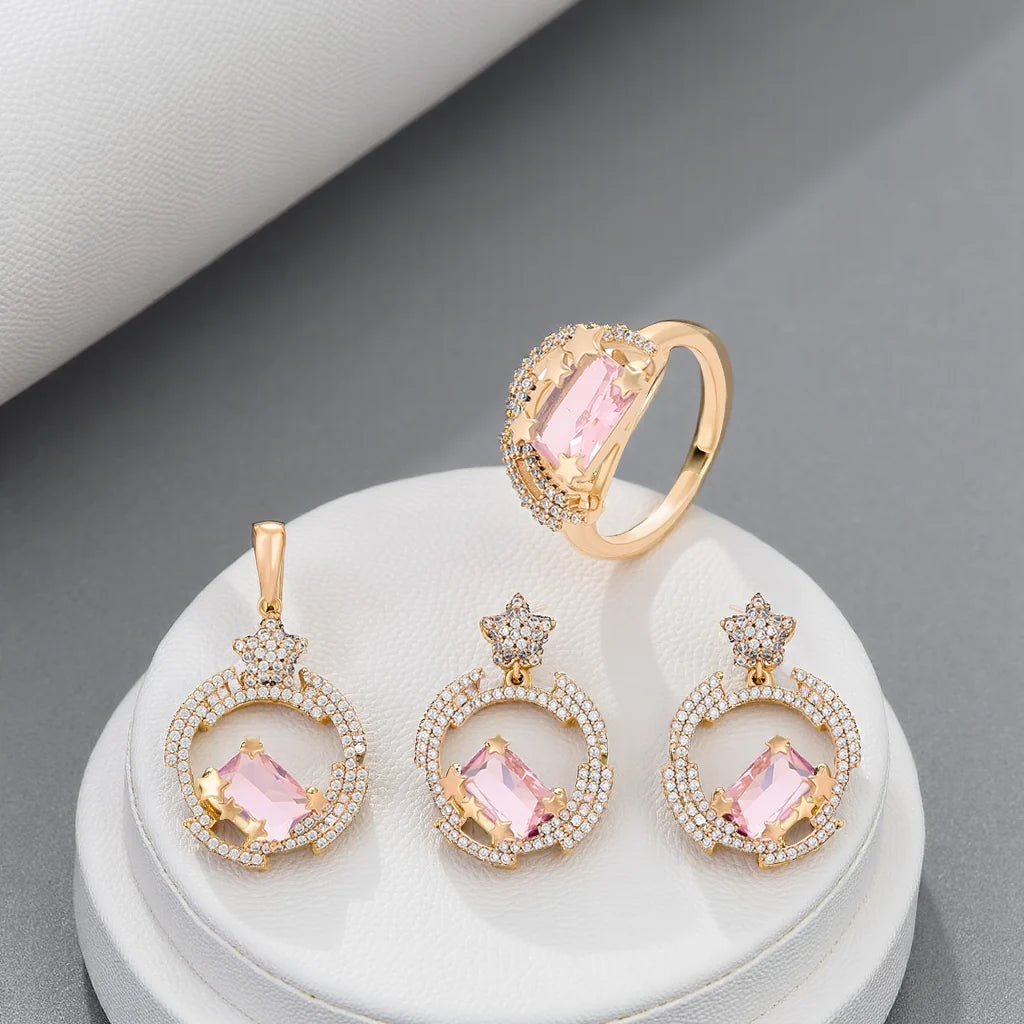 18K Gold-Plated Pink CZ Jewelry Set – Elegant & Feminine
