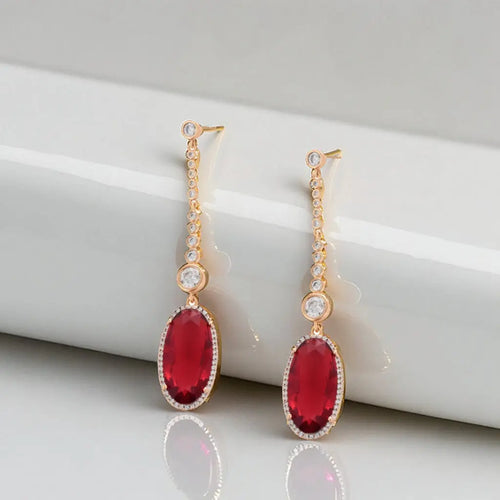 18K Gold-Plated Ruby CZ Earrings